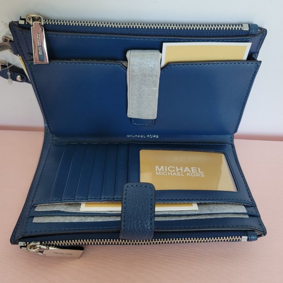 MICHAEL KORS Jet Set Double Zip Pebbled Leather Wristlet-River Blue Sale 🎈$114⭐ - Picture 8 of 16